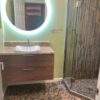 Contemporary Floating Walnut Vanity Installed