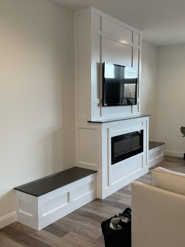 Side view of Fireplace Surround and storage benches