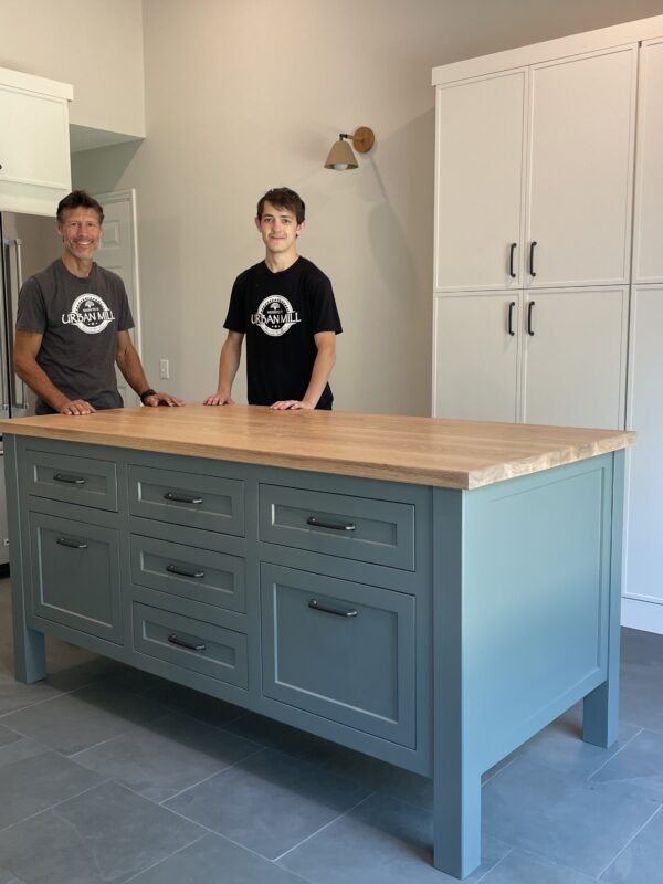 Tim and Seth with kitchen island